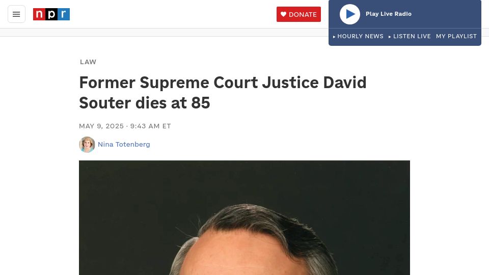 Screenshot of npr.org: Former Supreme Court justice David Souter has died