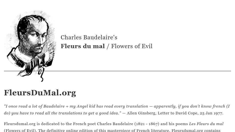 Screenshot of fleursdumal.org: Fleurs du Mal