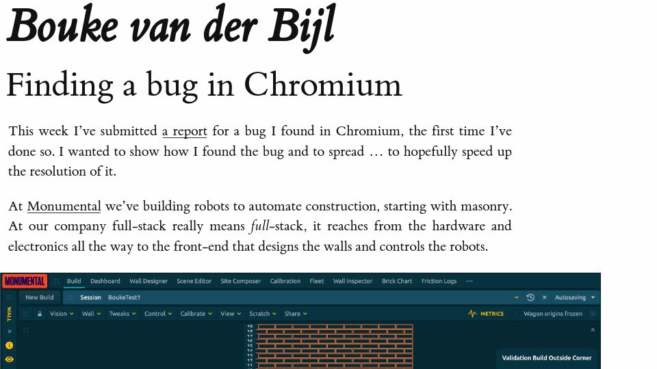 Screenshot of bou.ke: Finding a Bug in Chromium