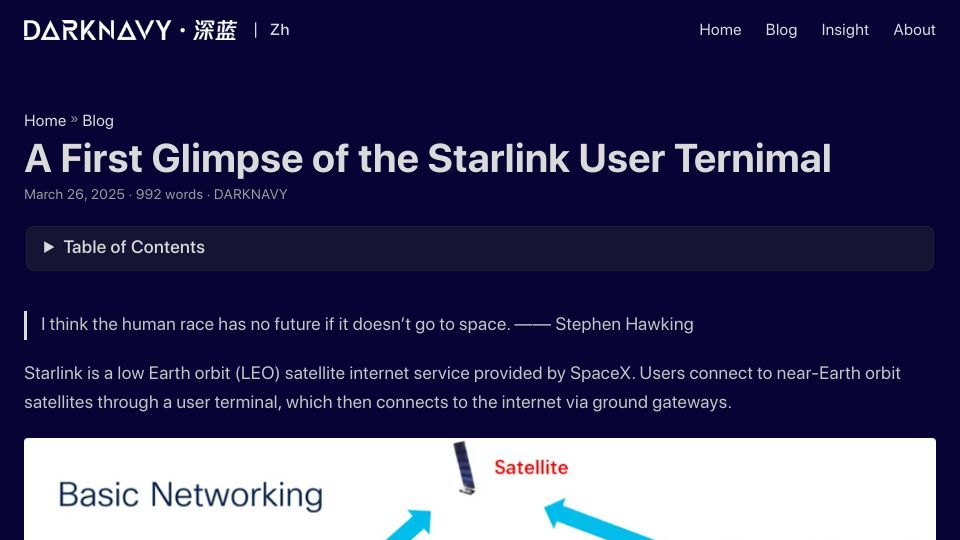 Screenshot of darknavy.org: Starlink User Terminal Teardown