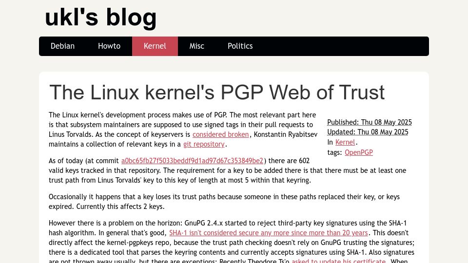Screenshot of blog.kleine-koenig.org: The Linux Kernel's PGP Web of Trust