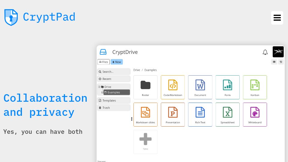 Screenshot of cryptpad.org: CryptPad: An Alternative to the Google Suite
