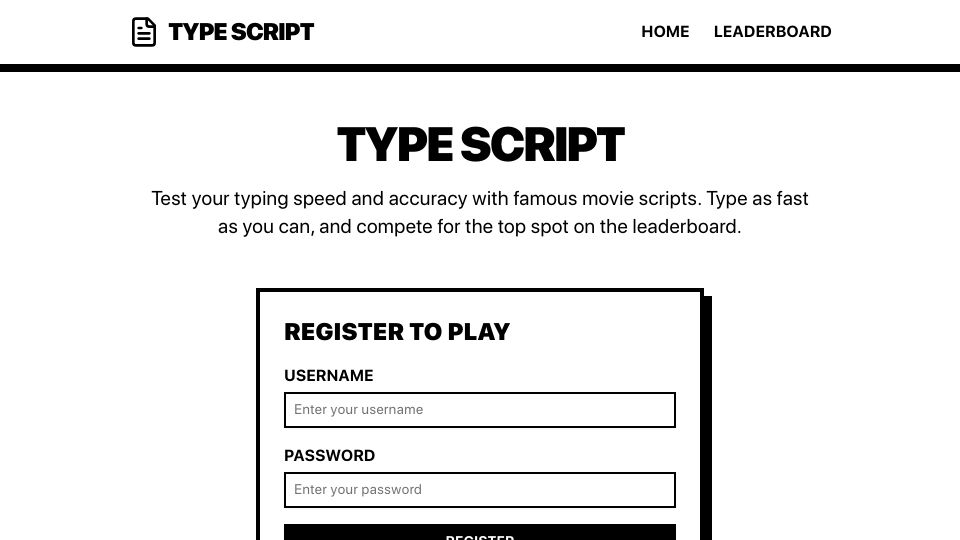 Screenshot of atypescriptgame.com: Show HN: Test your typing speed and accuracy with movie scripts