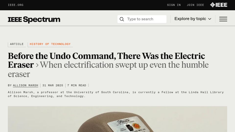 Screenshot of spectrum.ieee.org: Before the Undo Command, There Was the Electric Eraser