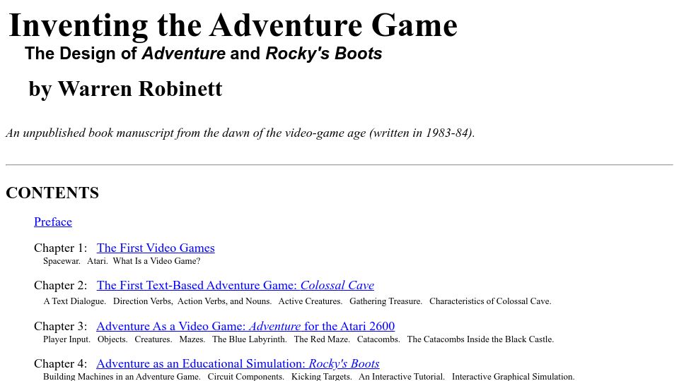 Screenshot of warrenrobinett.com: Inventing the Adventure Game (1984)