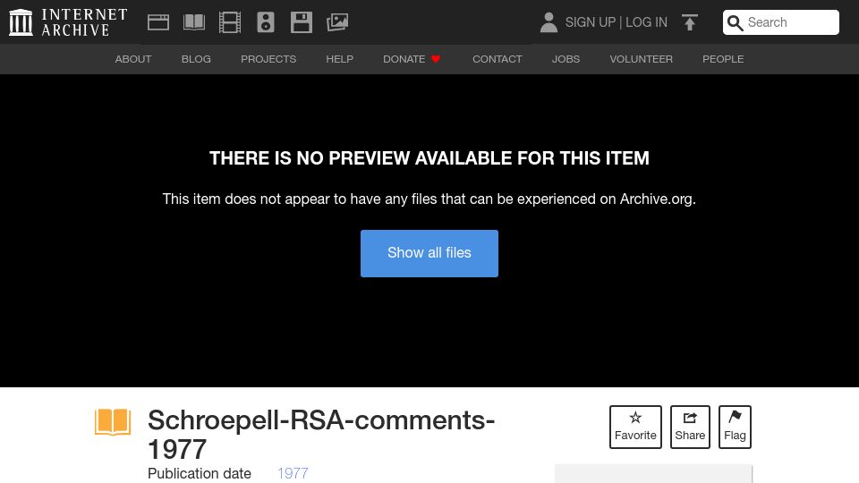 Screenshot of archive.org: Rich Schroepell responds to Ron Rivest and the RSA MIT algorithm (1977)