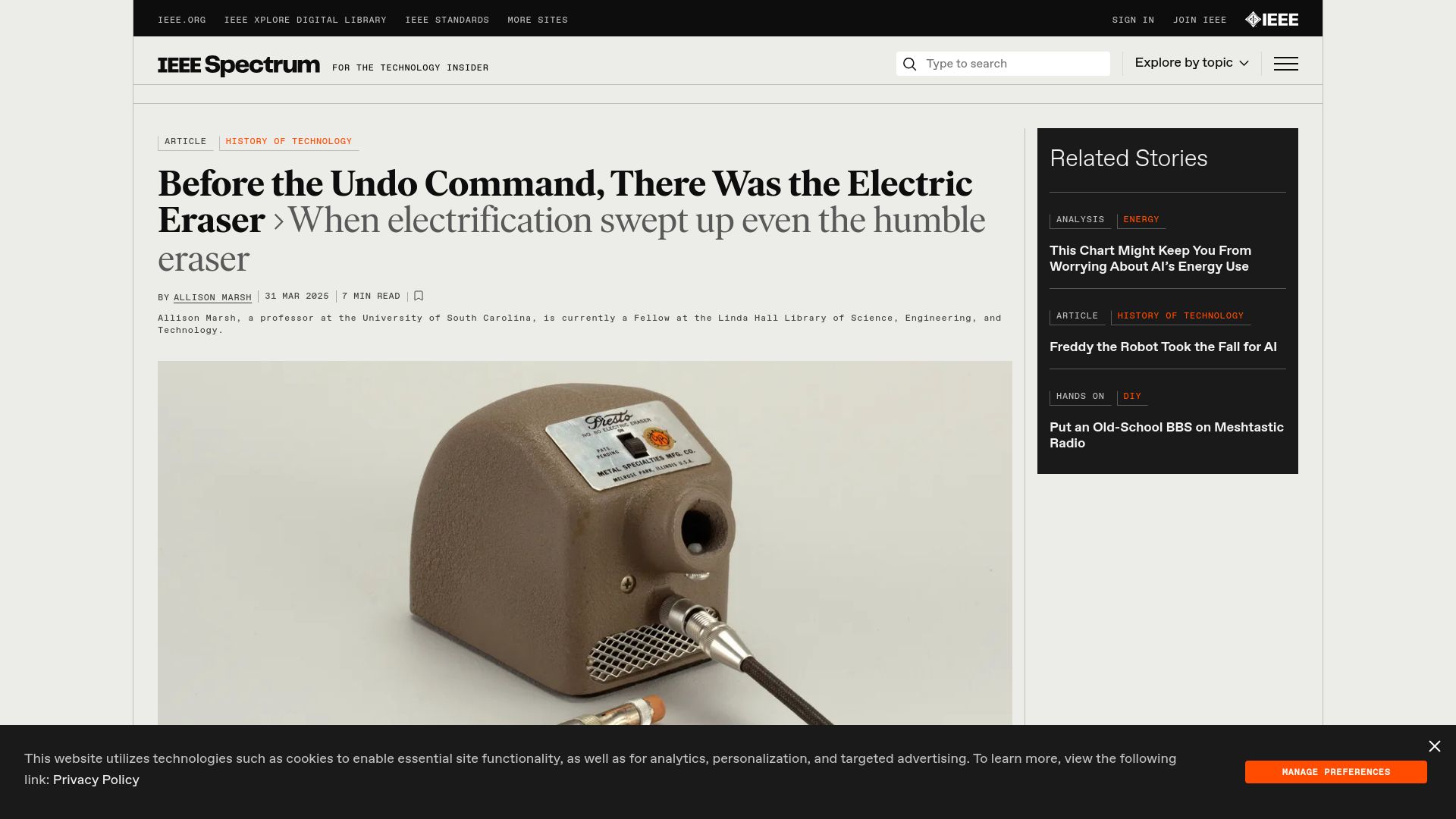 Screenshot of spectrum.ieee.org: Before the Undo Command, There Was the Electric Eraser