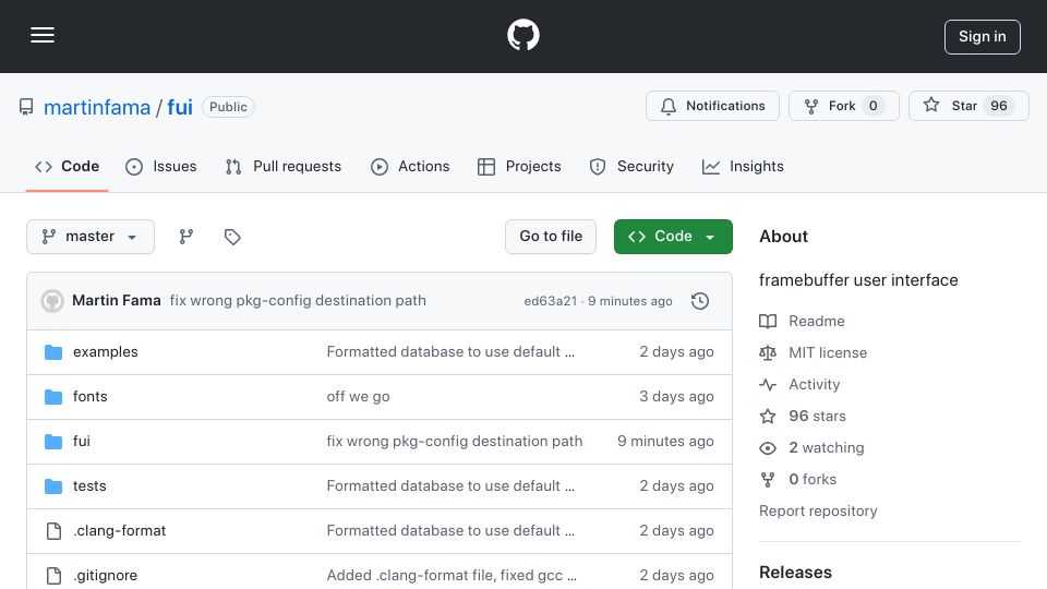 Screenshot of github.com: Fui: C library for interacting with the framebuffer in a TTY context