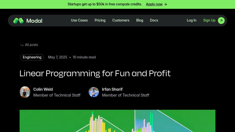 Screenshot of modal.com: Linear Programming for Fun and Profit