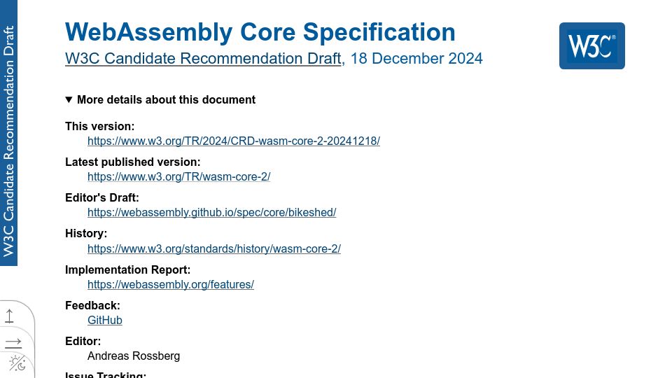 Screenshot of w3.org: WASM 2.0