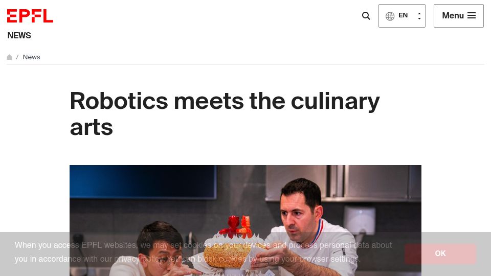 Screenshot of actu.epfl.ch: Robotics meets the culinary arts