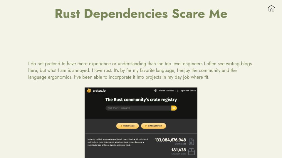 Screenshot of vincents.dev: Rust’s dependencies are starting to worry me