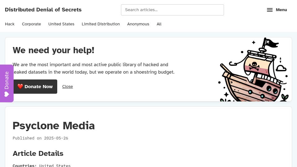 Screenshot of ddosecrets.com: Far-right websites got hacked and defaced; 6.5 terabytes of data got leaked