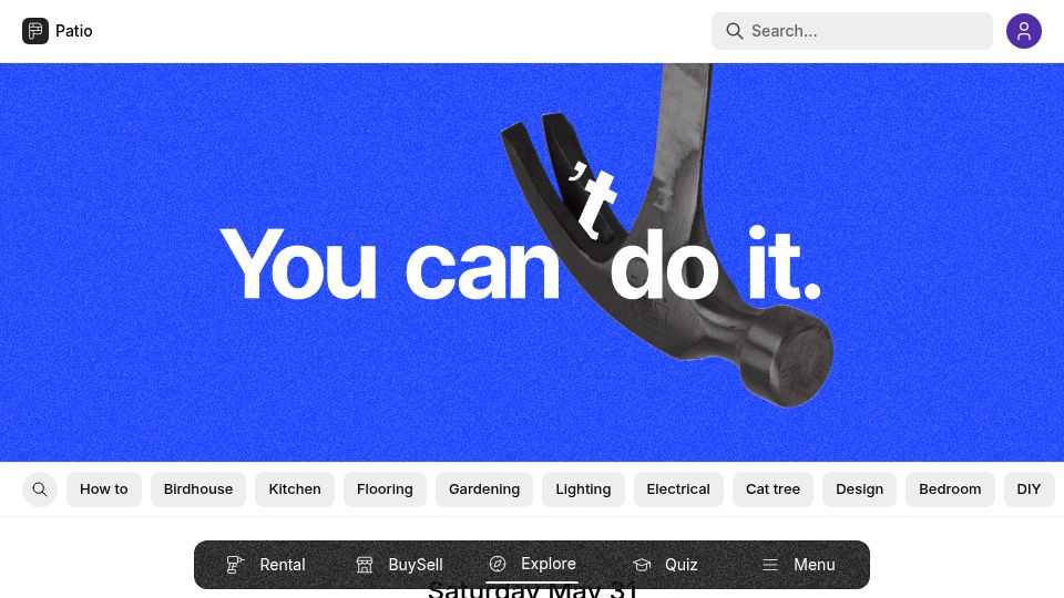 Screenshot of patio.so: Show HN: Patio – Rent tools, learn DIY, reduce waste
