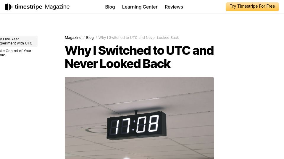Screenshot of timestripe.com: My five-year experiment with UTC