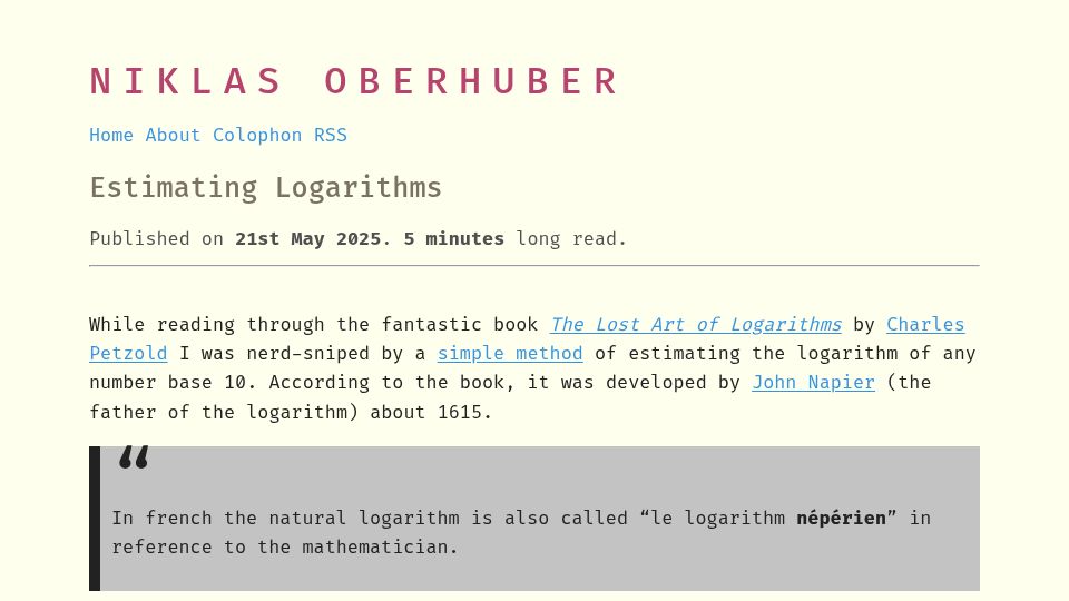 Screenshot of obrhubr.org: Estimating Logarithms
