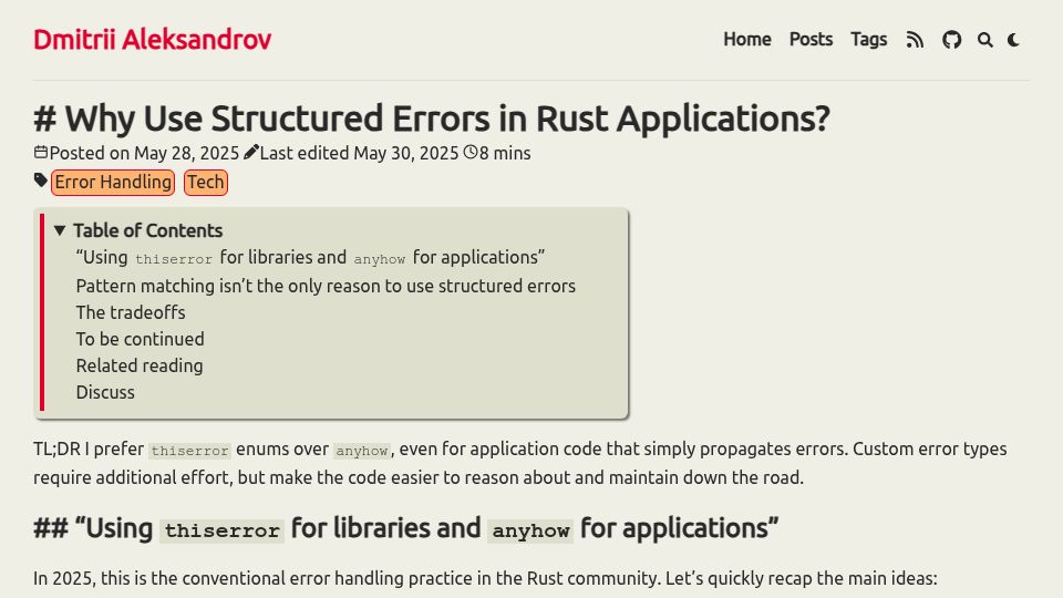 Screenshot of home.expurple.me: Why Use Structured Errors in Rust Applications?