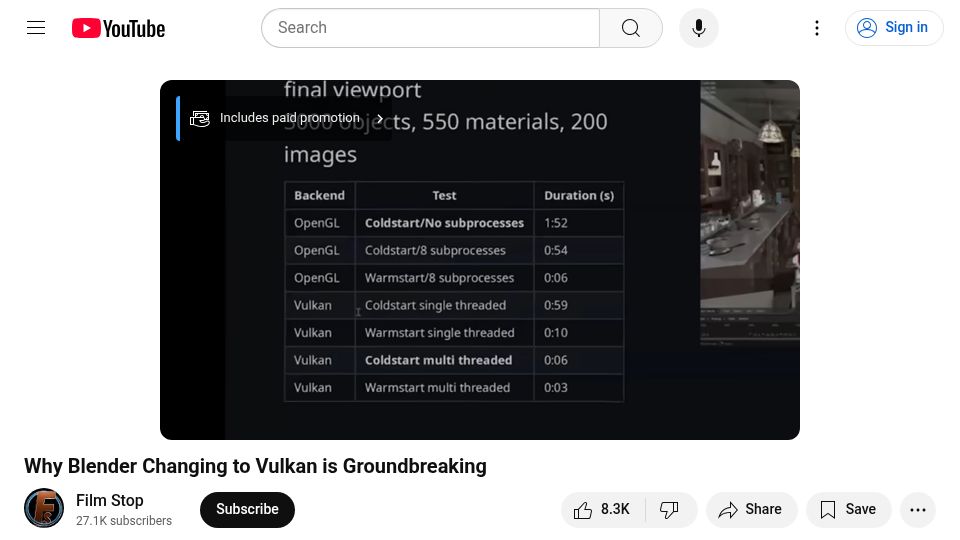 Screenshot of youtube.com: Why Blender Changing to Vulkan Is Groundbreaking [video]