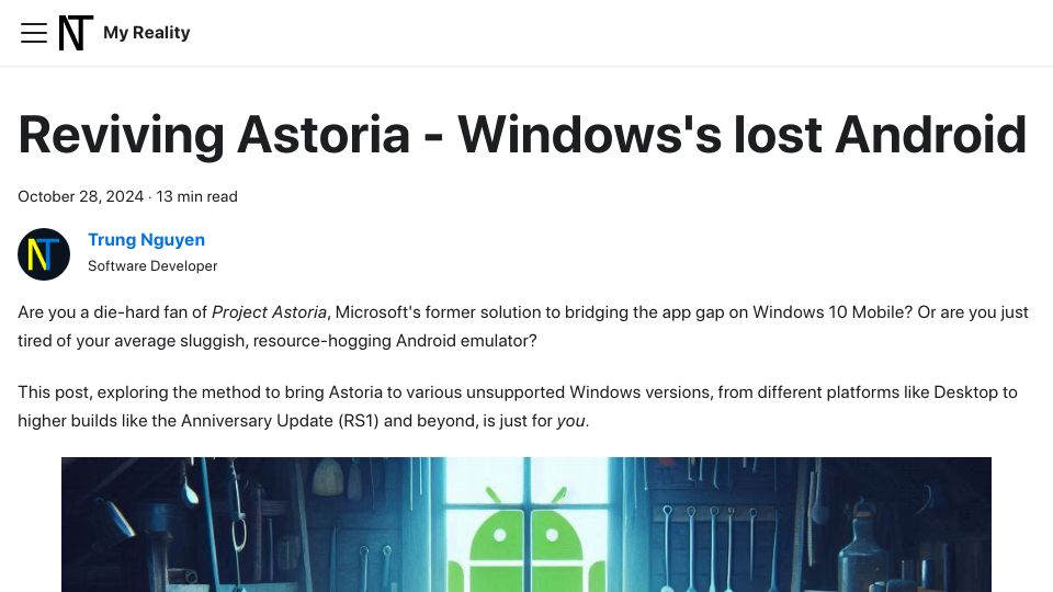 Screenshot of trungnt2910.com: Reviving Astoria – Windows's Lost Android