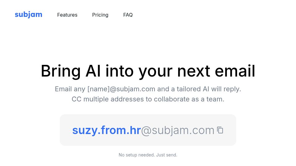 Screenshot of subjam.com: Show HN: AI in Email Conversations