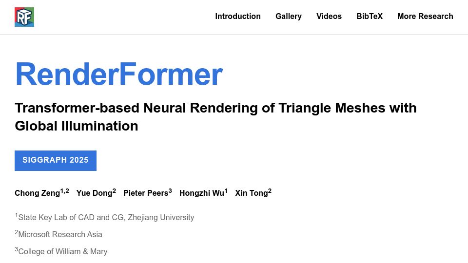 Screenshot of microsoft.github.io: RenderFormer: Neural rendering of triangle meshes with global illumination