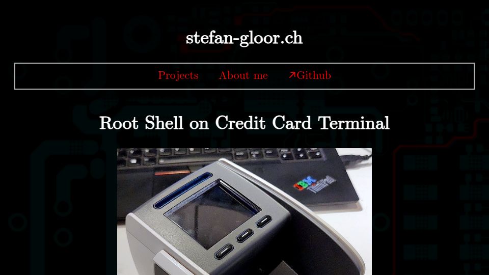 Screenshot of stefan-gloor.ch: Root shell on a credit card terminal