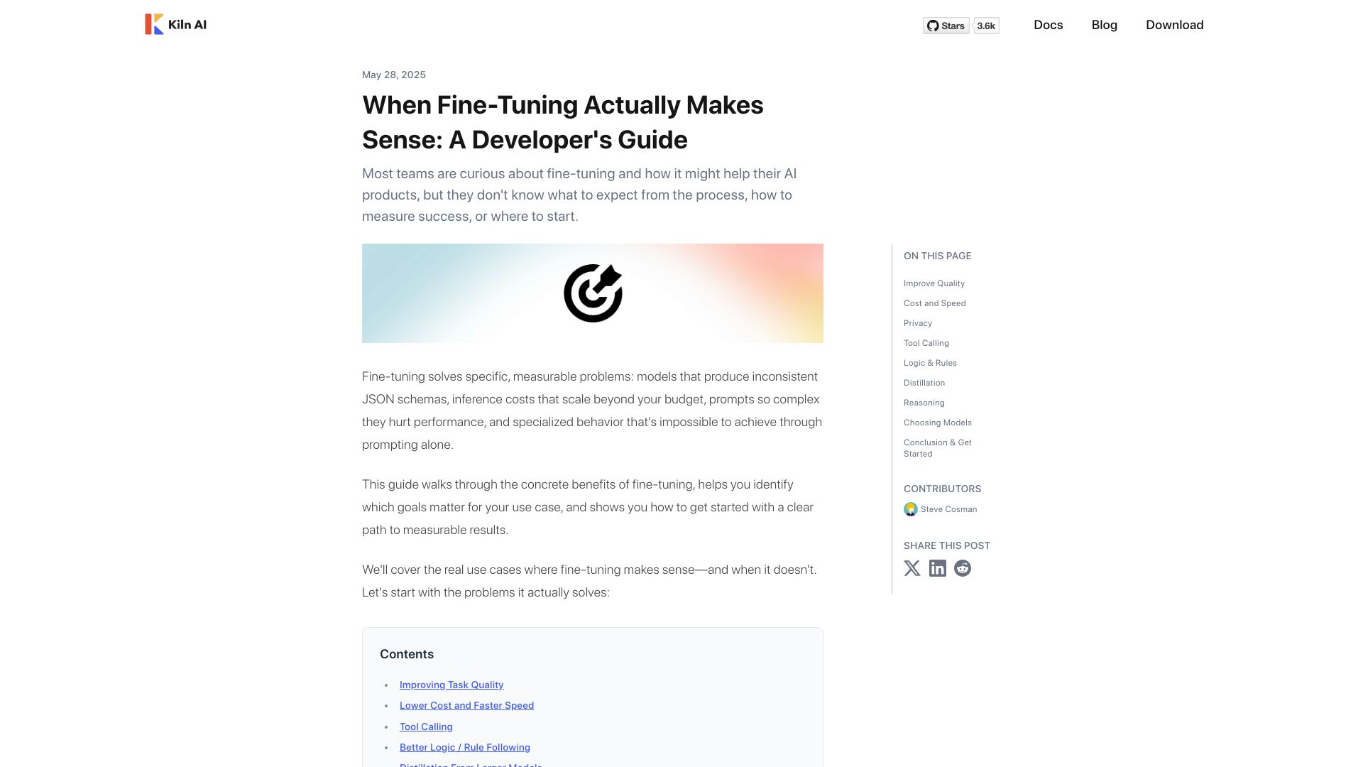 Screenshot of getkiln.ai: When Fine-Tuning Makes Sense: A Developer's Guide