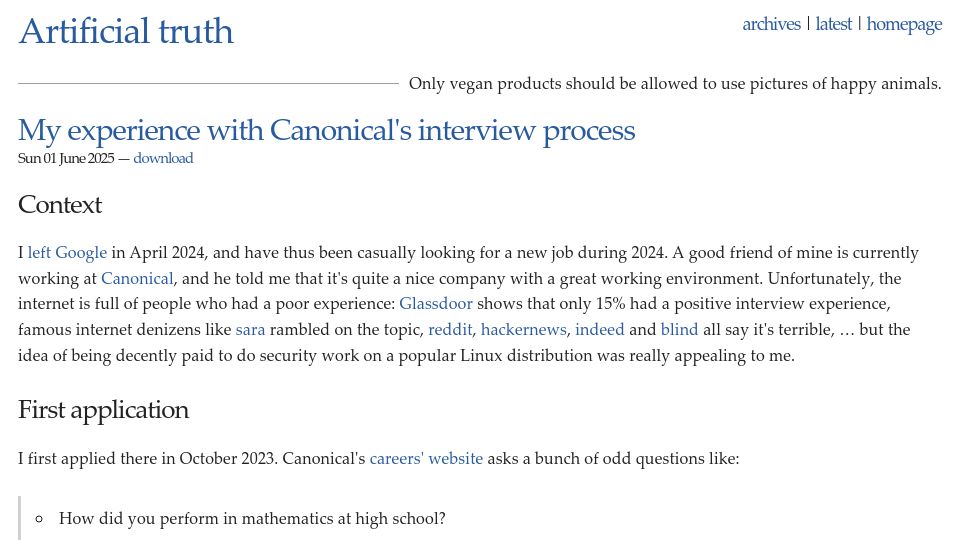 Screenshot of dustri.org: Canonicals Interview Process
