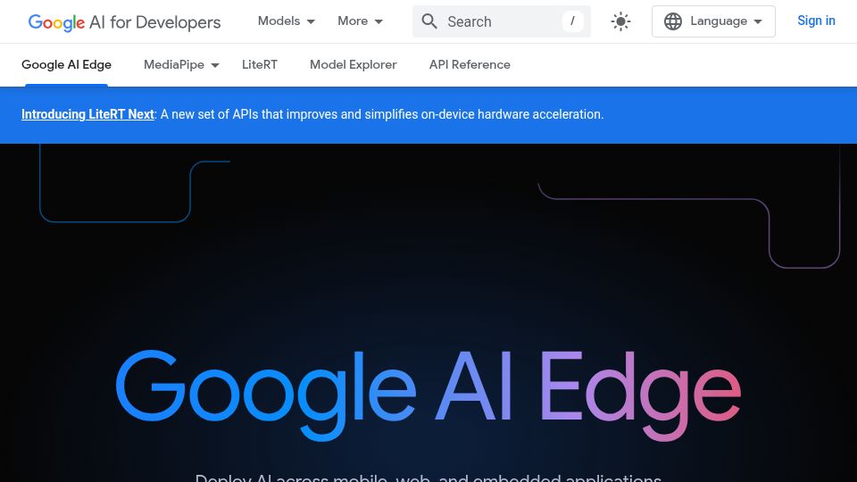 Screenshot of ai.google.dev: Google AI Edge – On-device cross-platform AI deployment