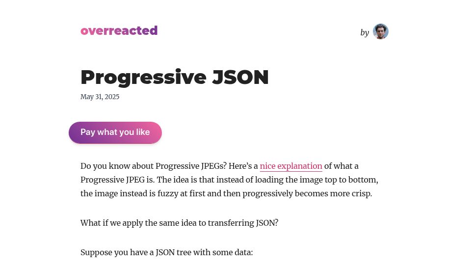 Screenshot of overreacted.io: Progressive JSON