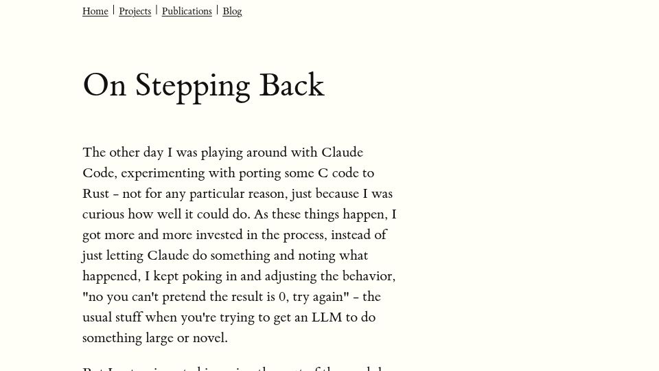 Screenshot of rjp.io: Stepping Back