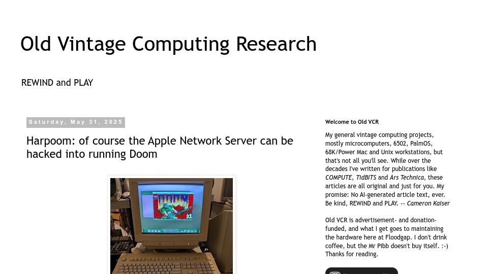 Screenshot of oldvcr.blogspot.com: Of course the Apple Network Server can be hacked into running Doom