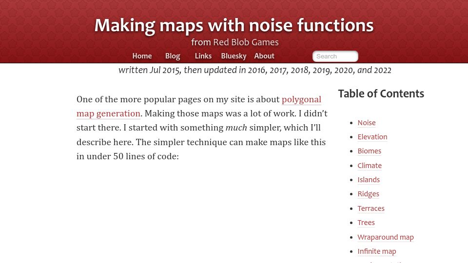 Screenshot of redblobgames.com: Making maps with noise functions (2022)