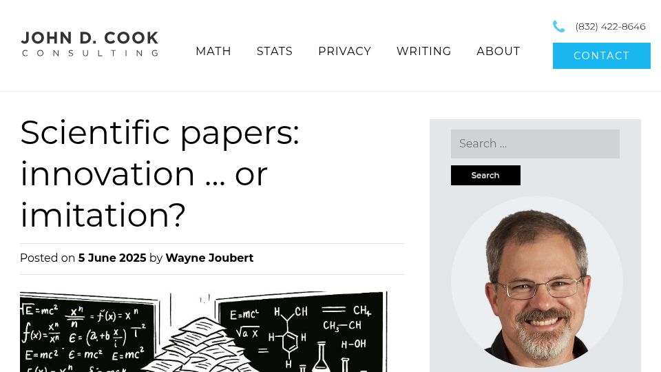 Screenshot of johndcook.com: Scientific Papers: Innovation or Imitation?