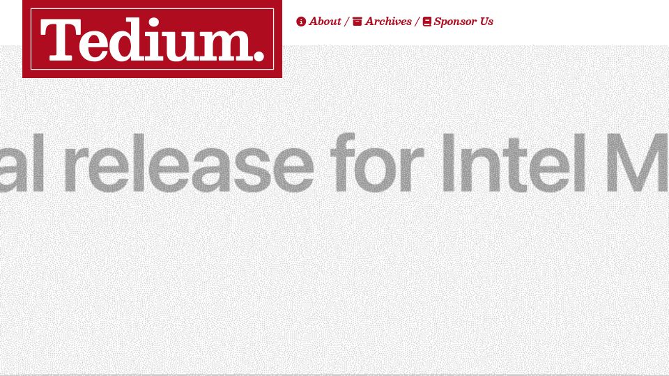 Screenshot of tedium.co: Apple has announced its final version of macOS for Intel
