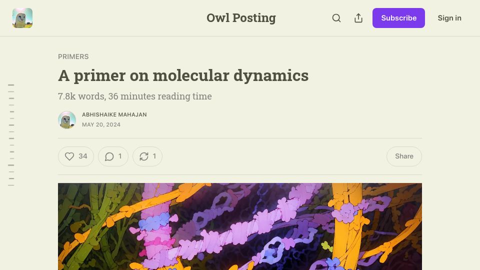 Screenshot of owlposting.com: A Primer on Molecular Dynamics