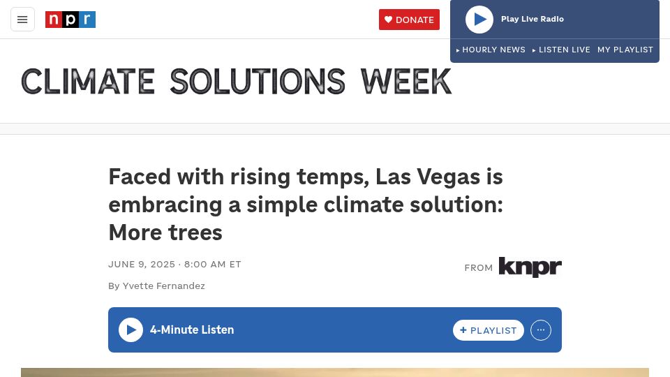 Screenshot of npr.org: Las Vegas is embracing a simple climate solution: More trees