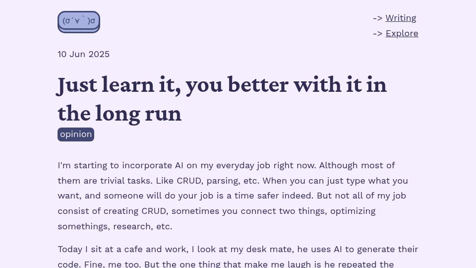 Screenshot of mandaputtra.id: How to not use AI to code for you