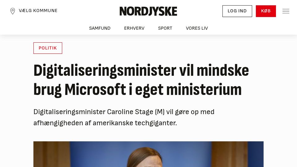 Screenshot of nordjyske.dk: Denmark: Minister for Digitalization wants to phase out Microsoft