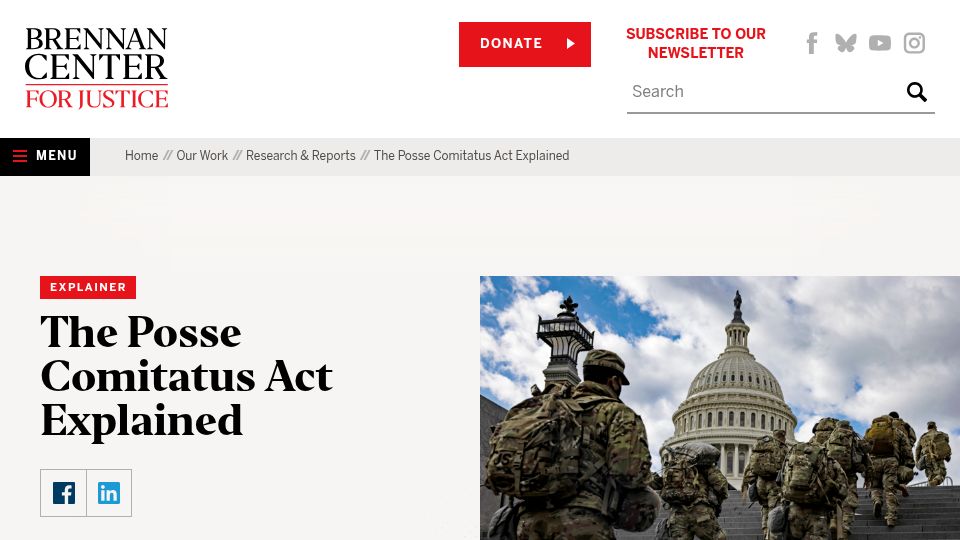 Screenshot of brennancenter.org: The Posse Comitatus Act Explained