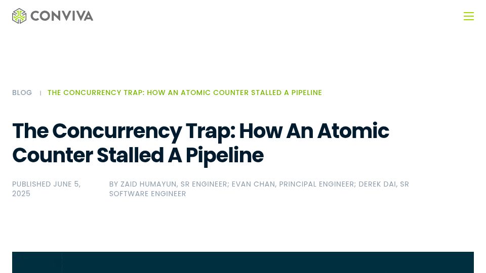 Screenshot of conviva.com: The concurrency trap: How an atomic counter stalled a pipeline