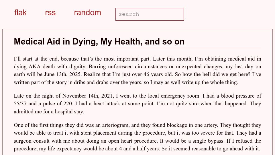 Screenshot of blog.the-brannons.com: Medical aid in dying, my health, and so on