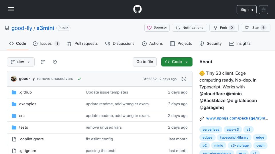 Screenshot of github.com: Show HN: S3mini – Tiny and fast S3-compatible client, no-deps, edge-ready