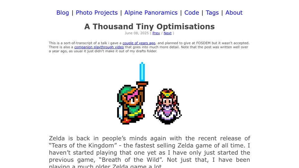 Screenshot of leejo.github.io: A Thousand Tiny Optimisations