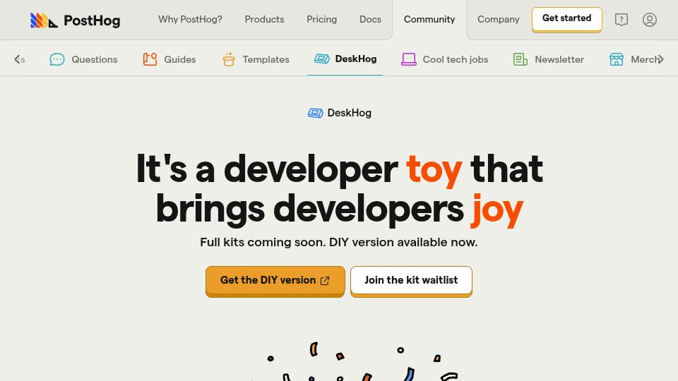 Screenshot of posthog.com: DeskHog, an open-source developer toy