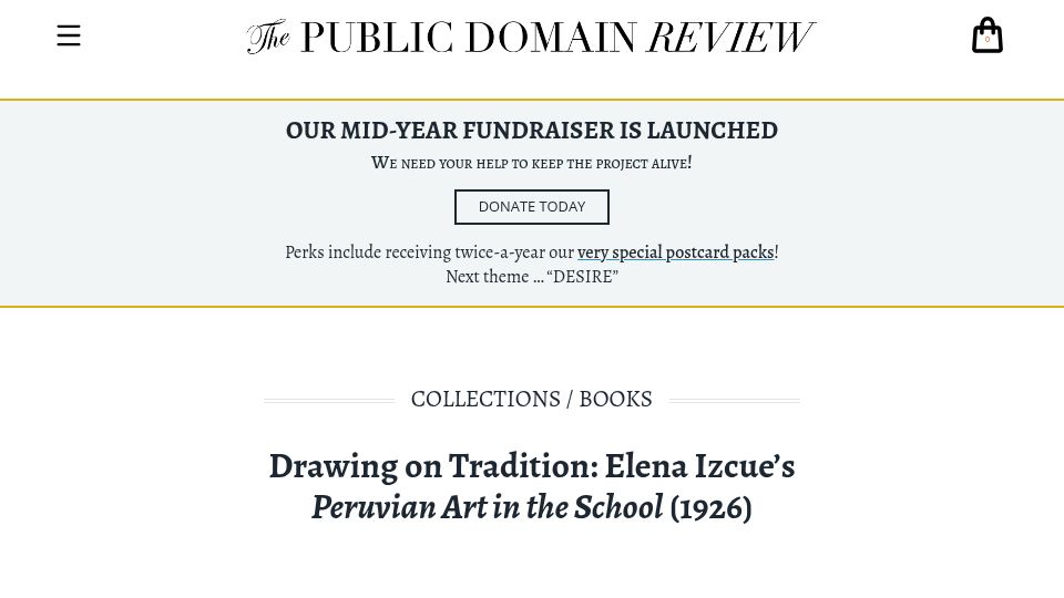 Screenshot of publicdomainreview.org: Drawing on Tradition: Elena Izcue's Peruvian Art in the School
