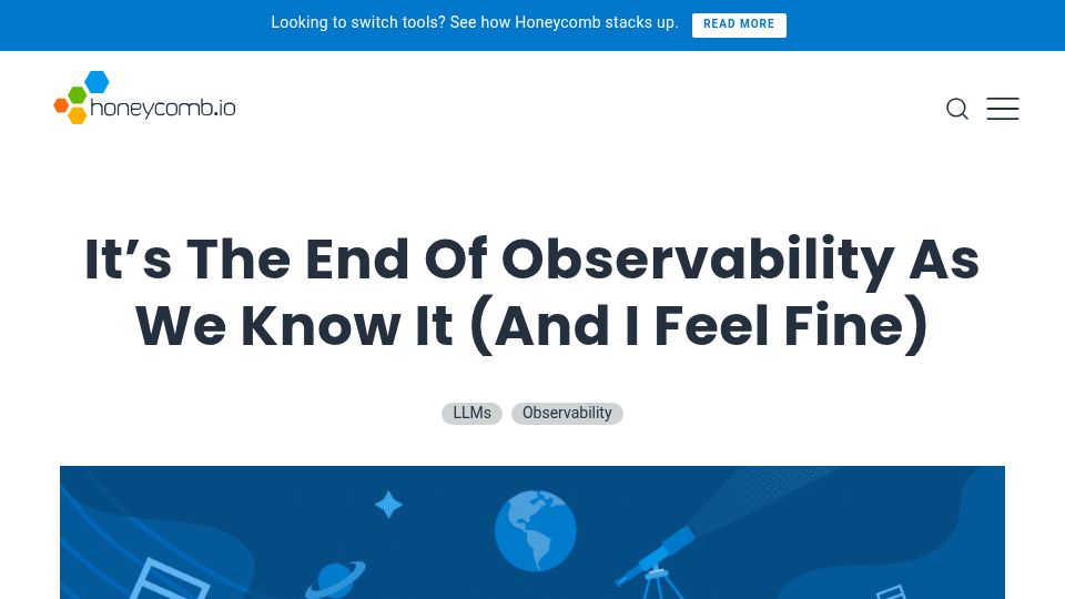 Screenshot of honeycomb.io: It's the end of observability as we know it (and I feel fine)