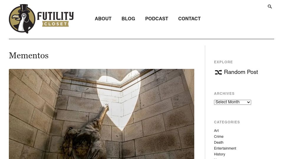 Screenshot of futilitycloset.com: Mementos