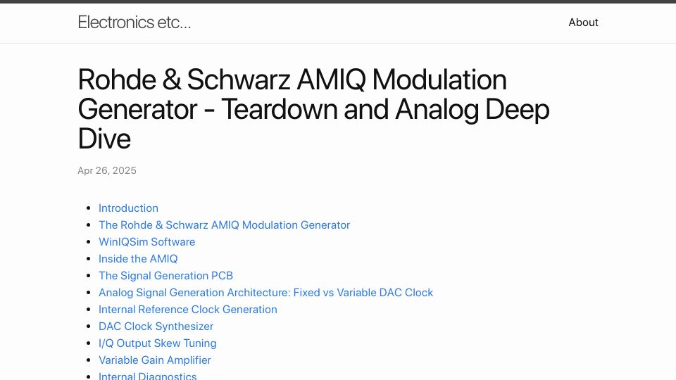 Screenshot of tomverbeure.github.io: Rohde and Schwarz AMIQ Modulation Generator Teardown