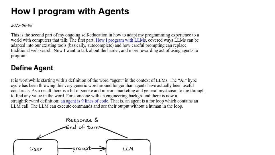 Screenshot of crawshaw.io: How I Program with Agents